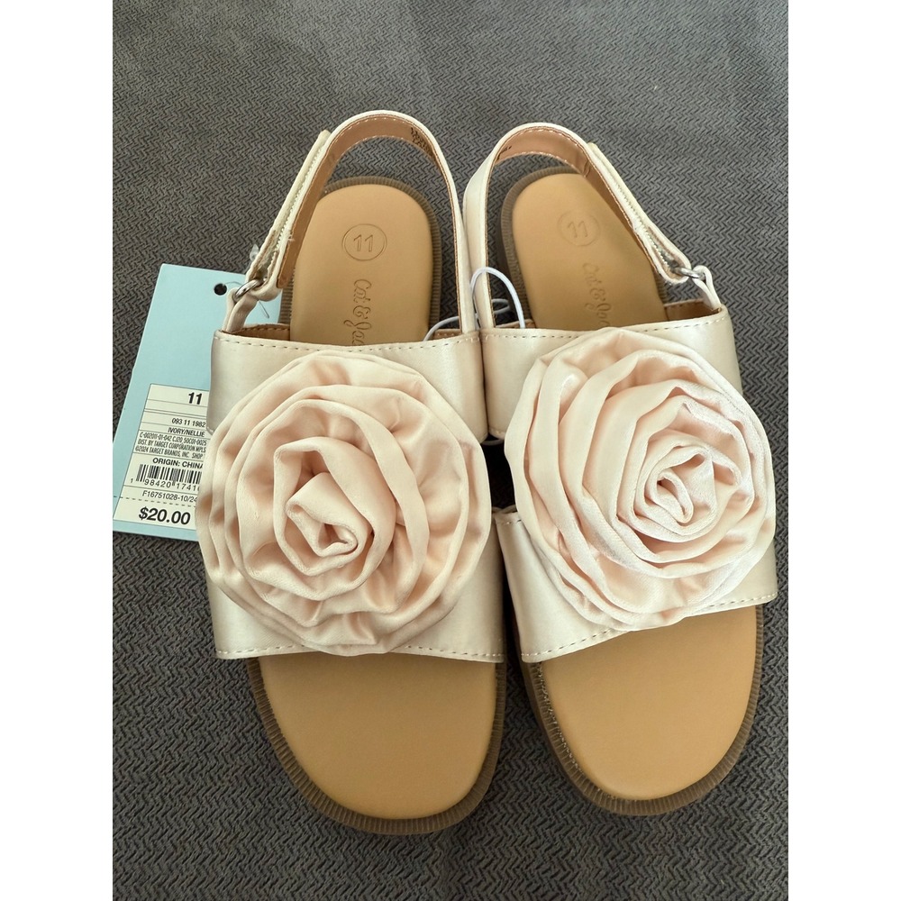 Cat & Jack Girls Sandals Size 11 Beige Rose Accent Adjustable Back‎ Strap